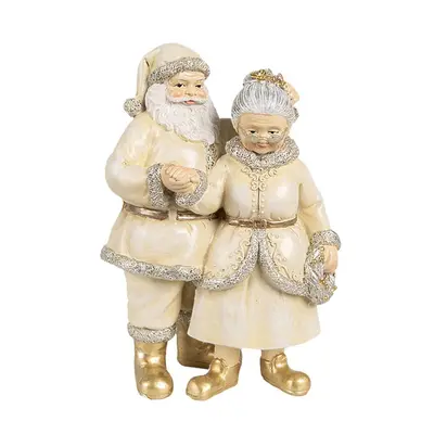 Béžová vánoční dekorace Santa s babčou - 11*8*16 cm Clayre & Eef