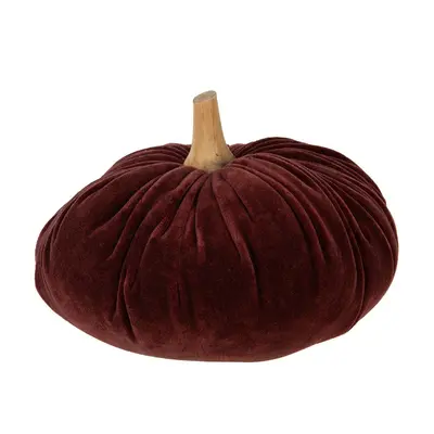 Vínová sametová dekorace dýně Pumpkin XXL - Ø 25*16 cm Clayre & Eef