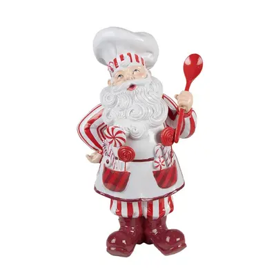 Bílo-červená dekorace figurína Santa Claus kuchař - 26*20*47 cm Clayre & Eef