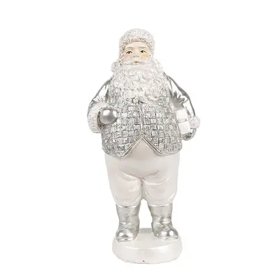 Bílo-stříbrná dekorace figurka Santa Claus - 8*6*16 cm Clayre & Eef