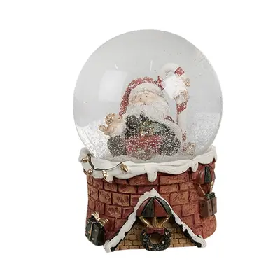 Vánoční sněžítko Santa Claus s ptáčkem - Ø 10 * 15 cm Clayre & Eef