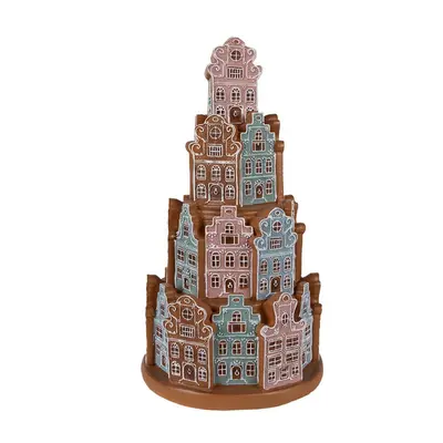 Svítící perníková věž z barevných chaloupek Gingerbread House - Ø 18*33 cm / 3*AAA Clayre & Eef