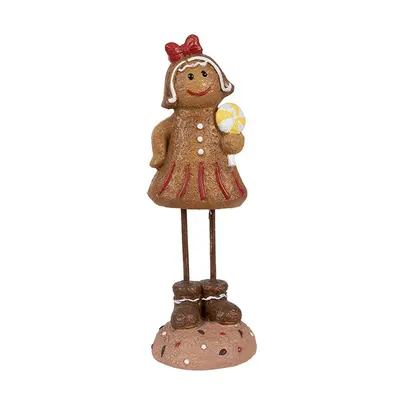 Vánoční dekorace Perníček Gingerbread dívka s lízátkem - 7*7*18 cm Clayre & Eef