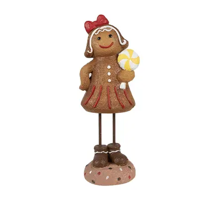 Vánoční dekorace Perníček Gingerbread dívka s lízátkem - 10*8*23 cm Clayre & Eef