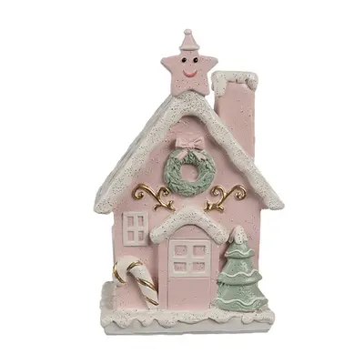 Růžová svítící perníková chaloupka Gingerbread House - 10*8*15 cm Clayre & Eef