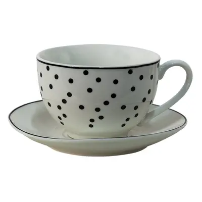 Porcelánový šálek s podšálkem s černými puntíky Black Dot - 238 ml Clayre & Eef