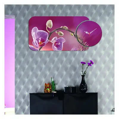 ASIR Nástěnné hodiny s obrazem na MDF ORCHIDEA lila 68 x 32 cm