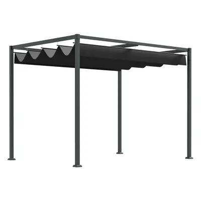 OUTSUNNY Kovová pergola s posuvnou látkovou střechou 298 x 221 x 213 cm černá