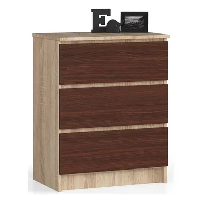 Ak furniture Komoda Kuba 60 cm - 3 šuplíky dub sonoma/wenge