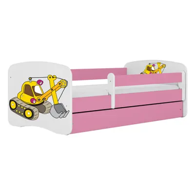 Kocot kids Postel Babydreams bagr růžová, varianta 70x140, se šuplíky, s matrací