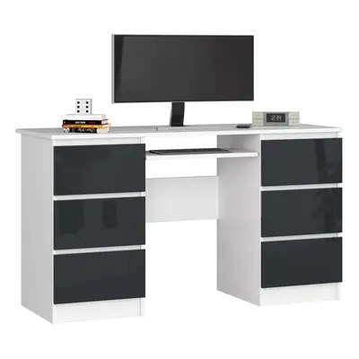 Ak furniture Psací stůl A-11 135 cm bílý/grafitově šedý lesk