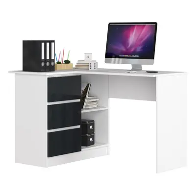 Ak furniture Rohový psací stůl B16 124 cm bílý/grafitový lesk levý