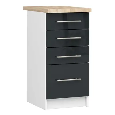 Ak furniture Kuchyňská skříňka Olivie S 40 cm 4S bílá/černá s grafitovým leskem/dub sonoma