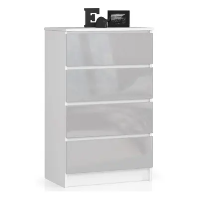 Ak furniture Komoda Kuba 60 cm - 4 šuplíky bílá/šedá