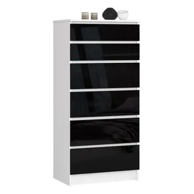 Ak furniture Komoda Kuba 60 cm - 6 šuplíků bílá/černá