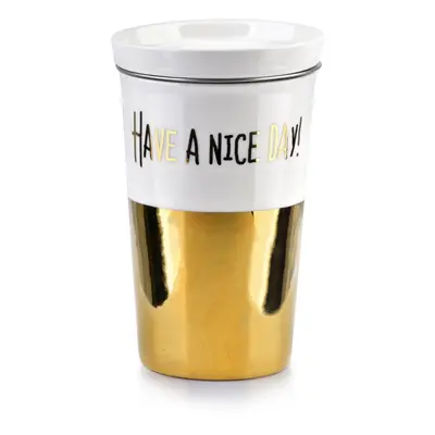 Affekdesign Porcelánový hrnek s víčkem a sítkem GOLD CHICK 410 ml zlatý