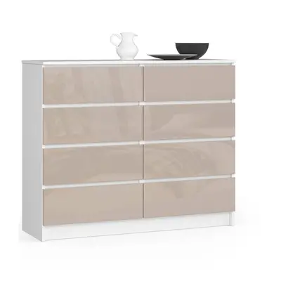 Ak furniture Komoda Kuba 120 cm 8 šuplíků bílá/cappuccino