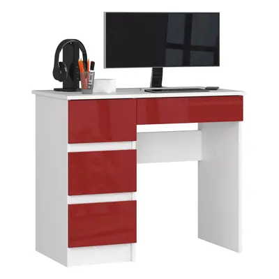 Ak furniture Psací stůl A-7 90 cm bílý/červený lesk levý