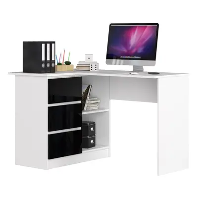 Ak furniture Rohový psací stůl B16 124 cm bílý/černý lesk levý