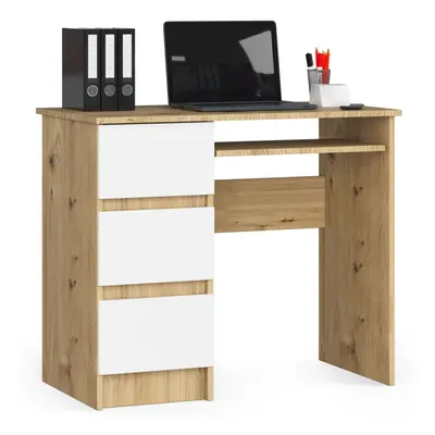 Ak furniture Psací stůl A-6 90cm dub artisan/bílý levý