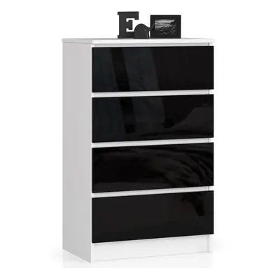 Ak furniture Komoda Kuba 60 cm - 4 šuplíky bílá/černá