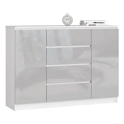 Ak furniture Komoda Kryštof 140 cm 2 skříňky a 4 šuplíky bílá/šedá