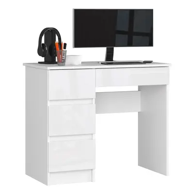 Ak furniture Psací stůl A-7 90 cm bílý lesk levý