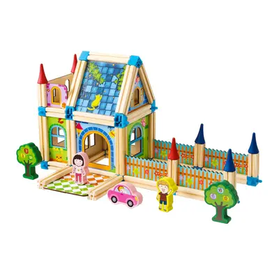 Dřevěné stavební kostičky 6v1 House Ecotoys hnědé