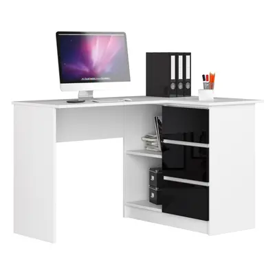 Ak furniture Rohový psací stůl B16 124 cm bílý/černý lesk pravý