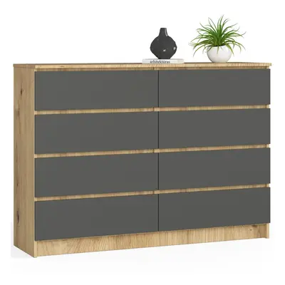 Ak furniture Komoda Kuba 140 cm 8 šuplíků dub artisan/grafitová