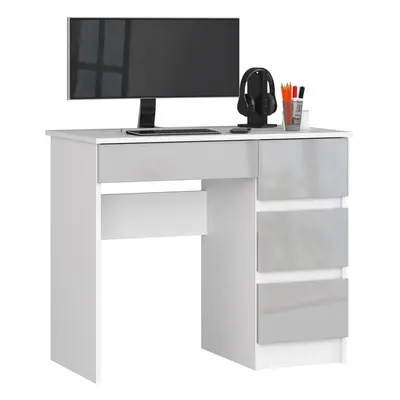 Ak furniture Psací stůl A-7 90 cm bílý/světle šedý lesk pravý