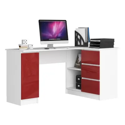 Ak furniture Rohový psací stůl B20 155 cm bílý/červený lesk pravý