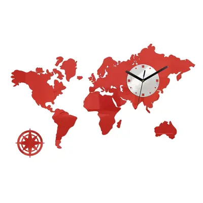 ModernClock 3D nalepovací hodiny Mapa světa červená