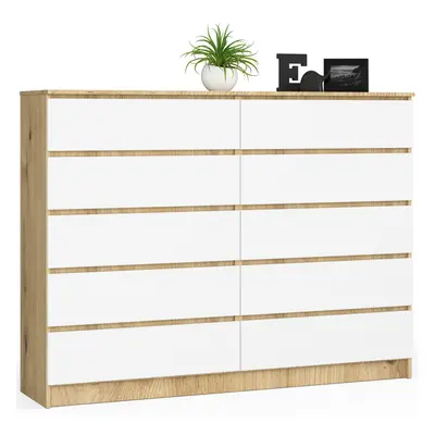 Ak furniture Komoda Kuba 160 cm 10 šuplíků dub artisan/bílá