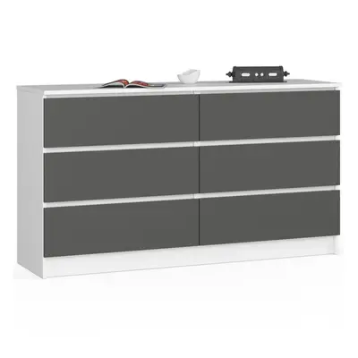 Ak furniture Komoda Kuba 140 cm 6 šuplíků bílá/grafitová