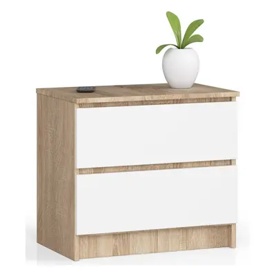 Ak furniture Komoda Kuba 60 cm - 2 šuplíky dub sonoma/bílá