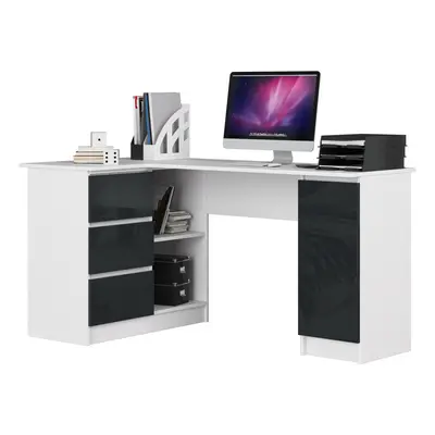 Ak furniture Rohový psací stůl B20 155 cm bílý/grafitový lesk levý