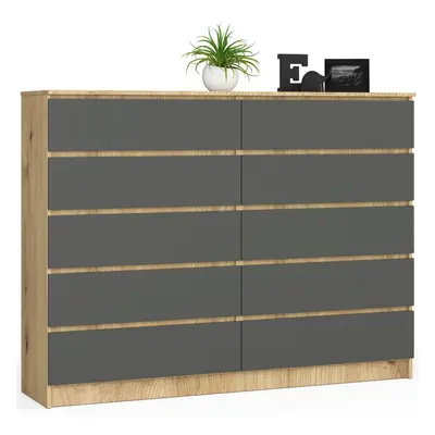 Ak furniture Komoda Kuba 160 cm 10 šuplíků dub artisan/šedá