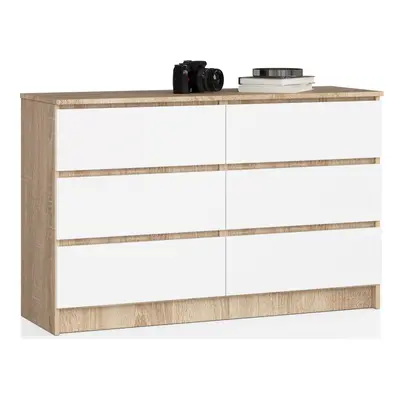 Ak furniture Komoda Kuba 120 cm 6 šuplíků dub sonoma/bílá