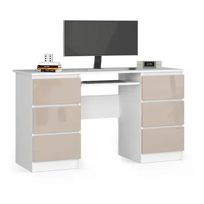 Ak furniture Psací stůl A-11 135 cm bílý/cappuccino lesk