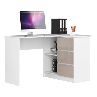 Ak furniture Rohový psací stůl B16 124 cm bílý/cappuccino lesk pravý