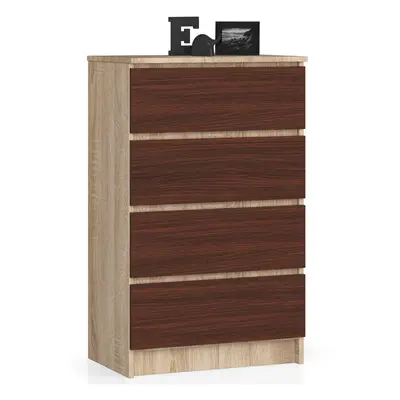 Ak furniture Komoda Kuba 60 cm - 4 šuplíky dub sonoma/wenge