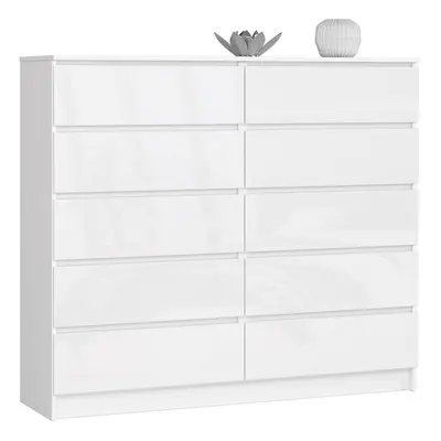 Ak furniture Komoda Kuba 140 cm 10 šuplíků bílá lesk