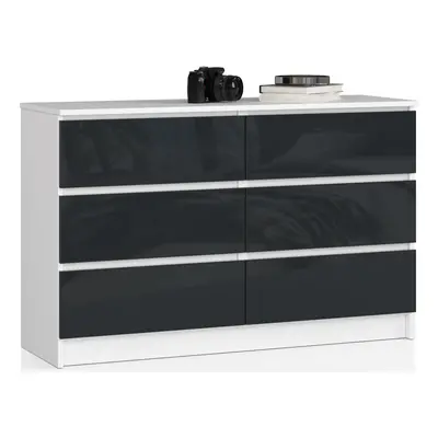 Ak furniture Komoda Kuba 120 cm 6 šuplíků bílá/grafitová lesk