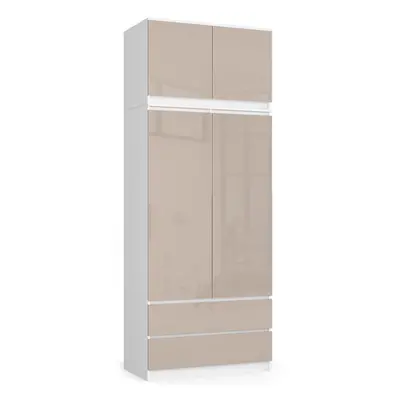 Ak furniture Šatní skříň s nástavcem Star 90 cm bílá/cappuccino lesk