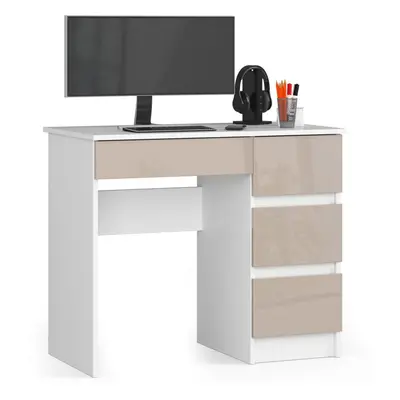 Ak furniture Psací stůl A-7 90 cm bílý/cappuccino lesk pravý