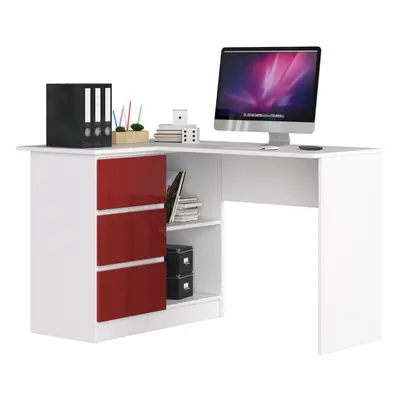 Ak furniture Rohový psací stůl B16 124 cm bílý/červený lesk levý