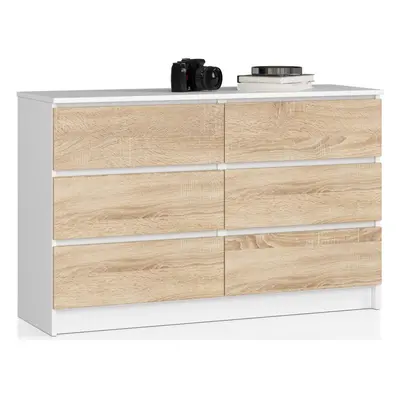 Ak furniture Komoda Kuba 120 cm 6 šuplíků bílá/dub sonoma