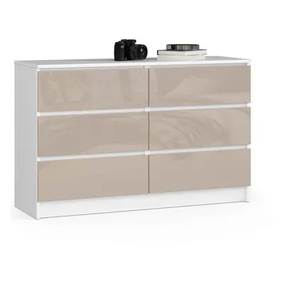 Ak furniture Komoda Kuba 120 cm 6 šuplíků bílá/cappuccino