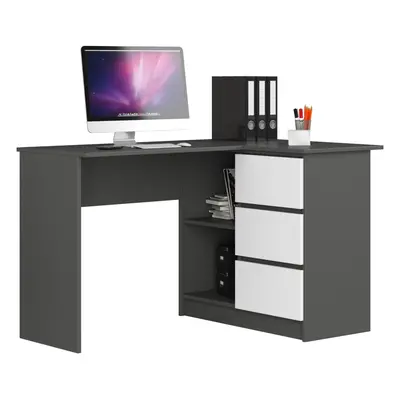 Ak furniture Rohový psací stůl B16 124 cm šedý/bílý pravý